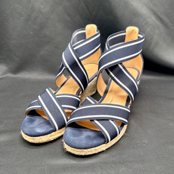 Talbots Shoes - Talbots Navy White Striped Elastic Espadrille Wedge Sandals Womens 7